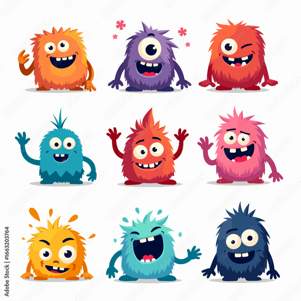 Fototapeta premium Cute 9 Set Monster Set 