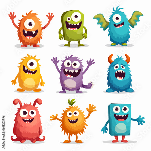 Happy Halloween. Monster colorful round silhouette icon super big set line