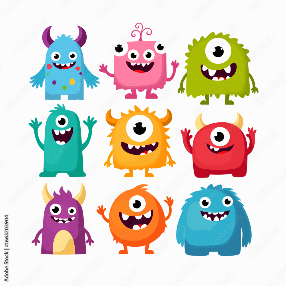 Fototapeta premium Big set of cartoon monsters. Cute monsters