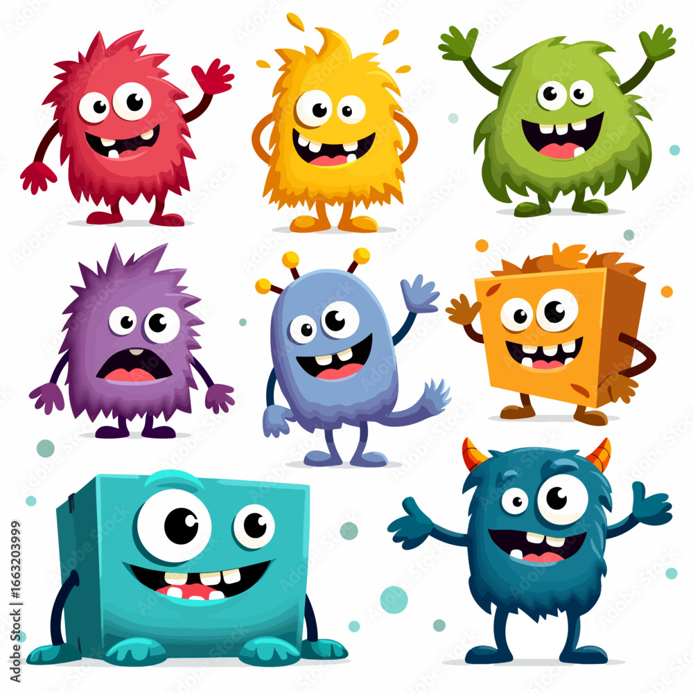 custom made wallpaper toronto digitalSet of cartoon characters, happy and smile, cute monsters, white background, vector illustration