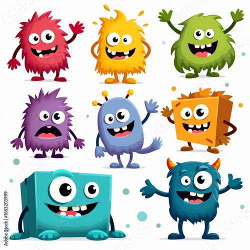 Wallpaper Mural Set of cartoon characters, happy and smile, cute monsters, white background, vector illustration Torontodigital.ca