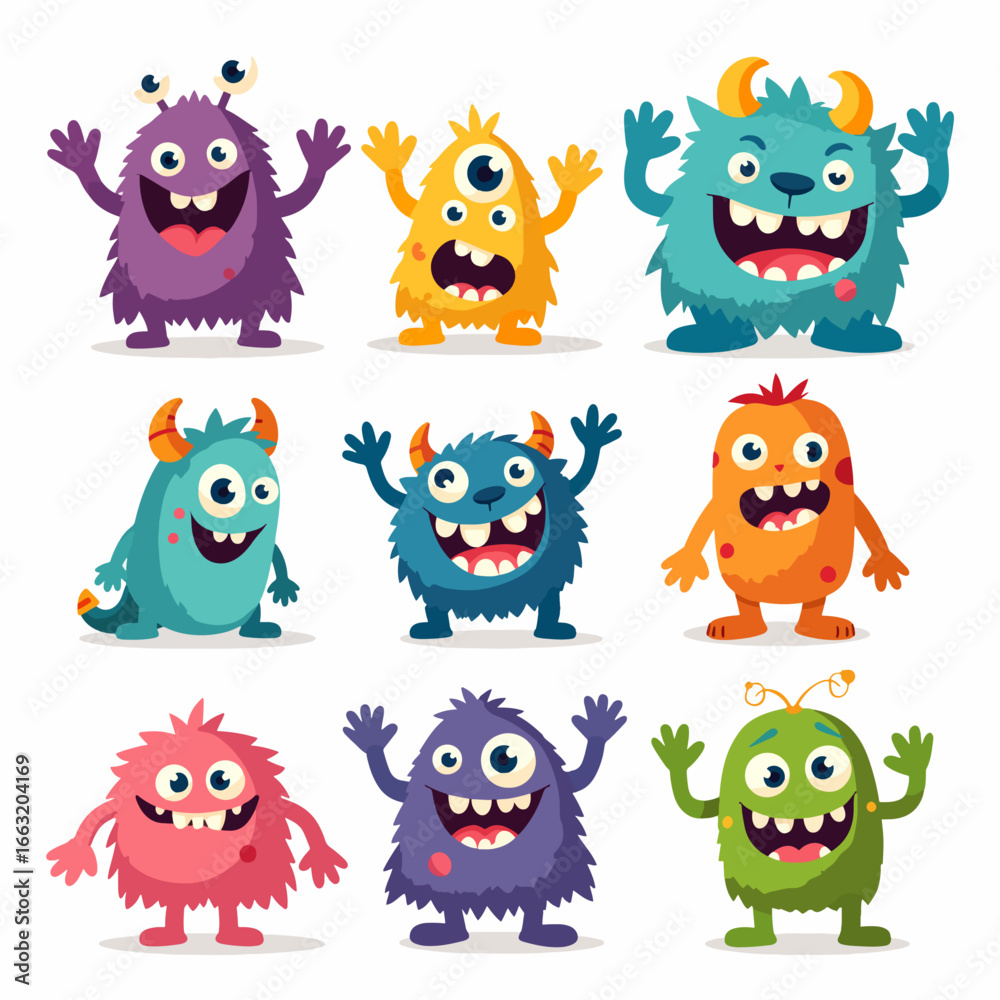 Fototapeta premium Set of funny monsters, set of funny cartoon cute monster 