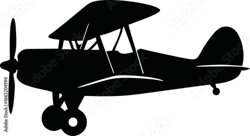 Vintage Biplane Silhouette Retro Airplane Vector Illustration