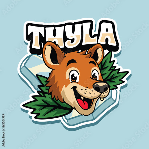 Thylacine Head extinct animal in Cartoon sticker Illustration