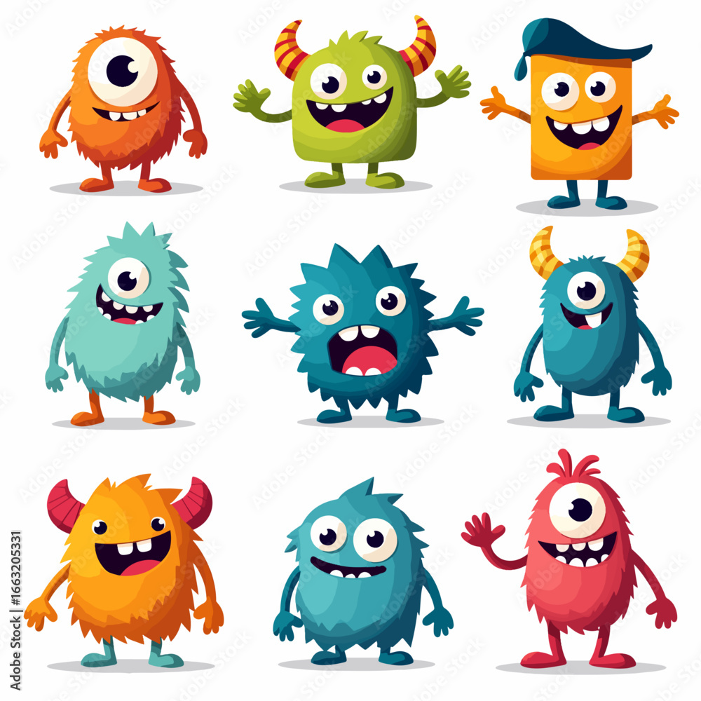 Fototapeta premium Set of funny cartoon animals, set of funny monsters