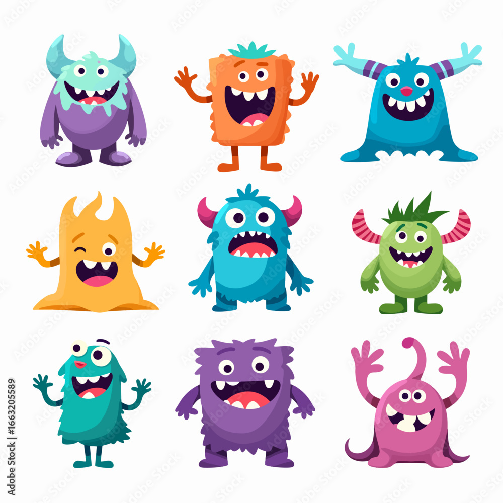 Fototapeta premium Happy Halloween. Cute monster icon set. Cartoon kawaii colorful scary funny character.
