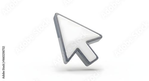 Isolated white computer cursor arrow with a gray border on a white background pointing right