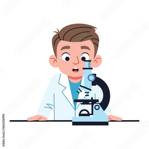 Curious Exploration: A young scientist, engrossed in discovery, peers intently into a microscope, symbolizing the wonders of scientific inquiry and the thrill of exploration.