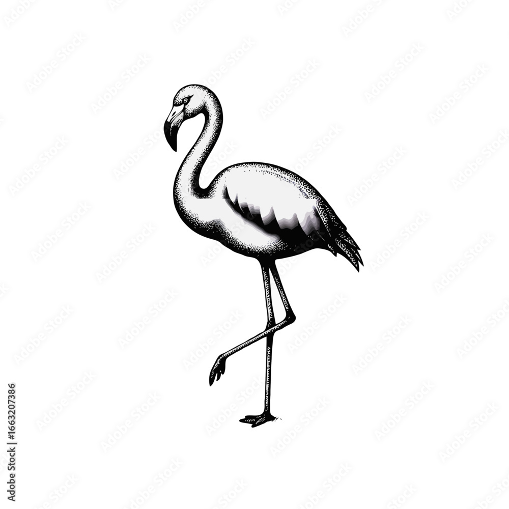 Obraz premium Monochrome drawing a flamingo standing on one leg on