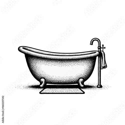 Vintage clawfoot bathtub with towel
