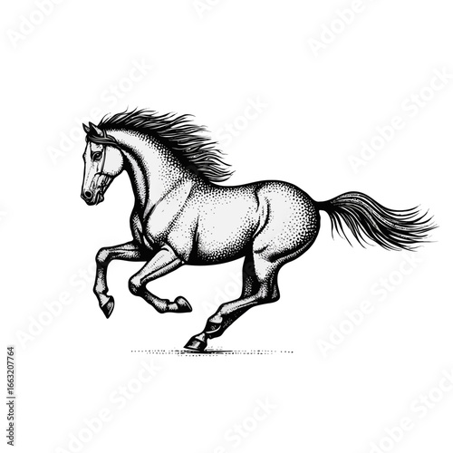 Elegant horse running in monochrome style