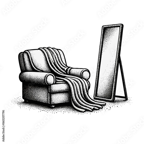 Vintage armchair with blanket and mirror
