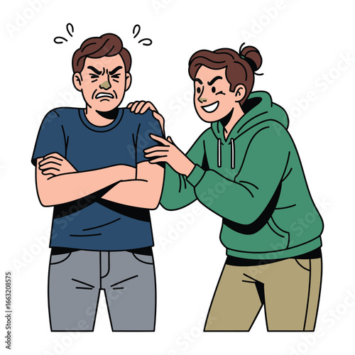 Misunderstood and Support: Illustration depicting two figures; one exhibiting anger and the other providing support. 