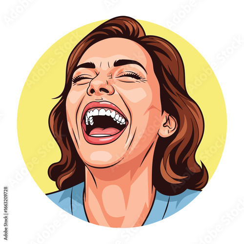 Joyful Laughter: A vibrant illustration of a woman, engulfed in infectious, joyous laughter, capturing the pure essence of merriment and happiness. 