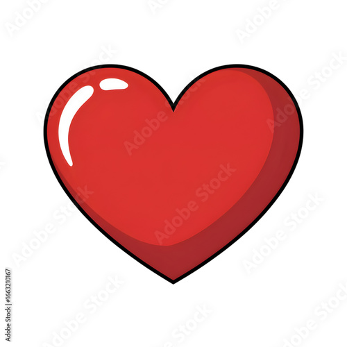 Cartoon red heart symbol isolated on transparent background, a simple and cute representation of love