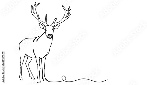 Continuous line drawing abstract deer. Modern one line animal illustration, aesthetic contour. Head of Christmas Santa reindeer for greeting cards, prints, poster, sticker, logo. banner. Vector.	