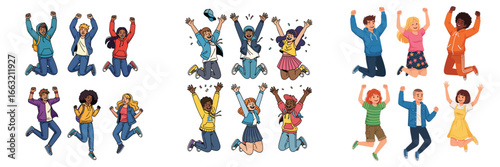 Happy Young People Jumping for Joy Set