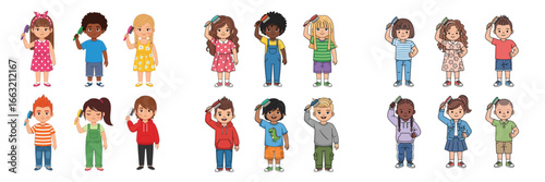 Kids Brushing Hair Character Collection
