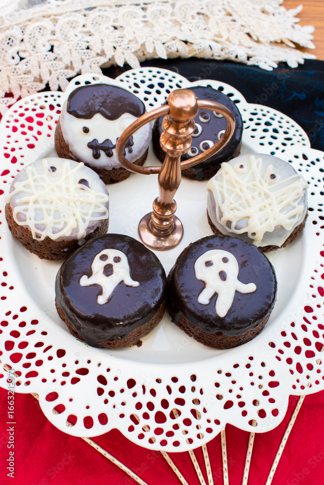 Fototapeta premium Fall Halloween Party Food, vertical. 