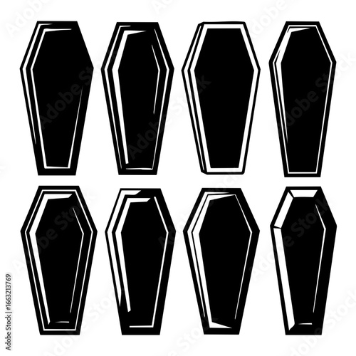 Illustration of a simple black coffin on white background silhouette