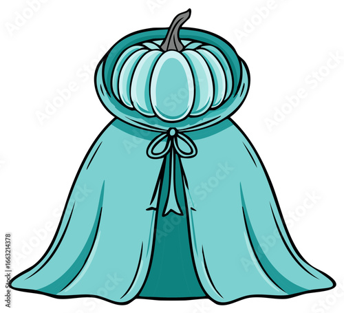 Teal Pumpkin Cape Costume  Holiday Halloween Party Dressup Clothing Vector Illustration