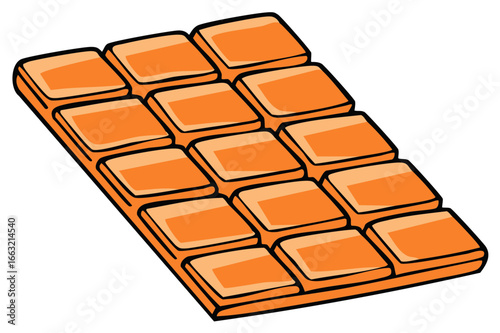 Orange chocolate bar divided into squares simple cartoon vector illustration