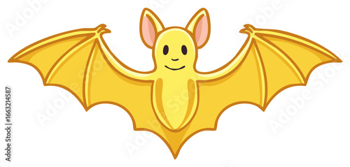 Cute Yellow Bat Spreading Wings with Happy Face