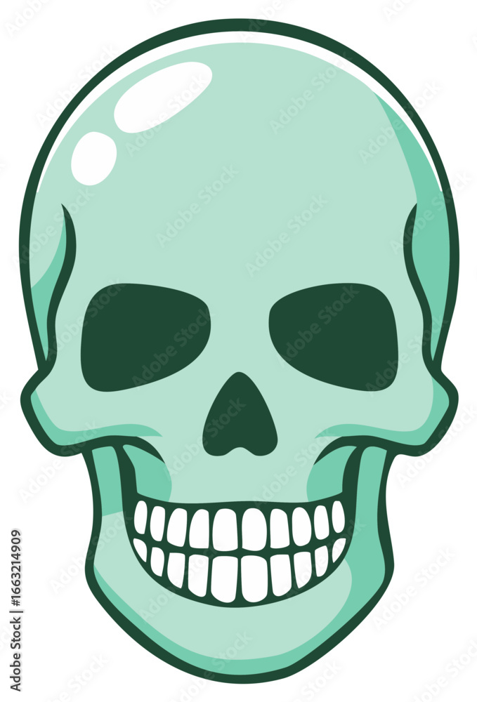 Fototapeta premium Cartoon Skull Head with Teeth Grimace and Shadows