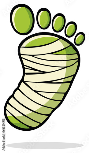 Cartoon Foot with Bandage Wraps and Toes, Injury and Healing Vector Illustration