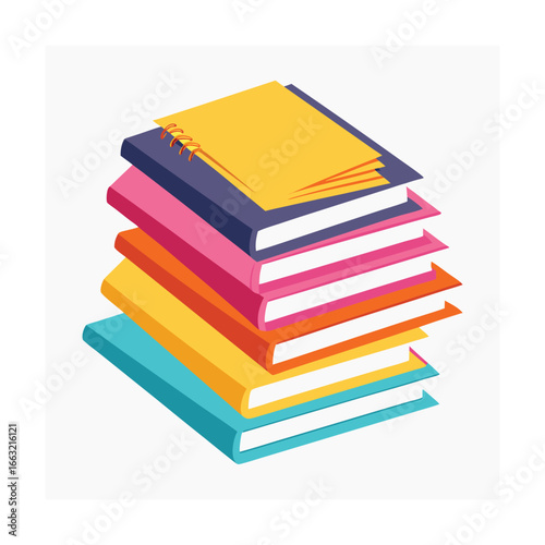 Stack of Notebooks with Sticky Notes on White Background