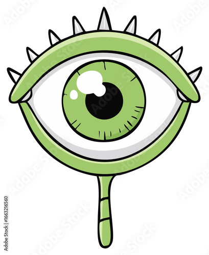 Green All Seeing Eye with Spikes Cartoon Style Eye Symbol Mysterious Eye Design