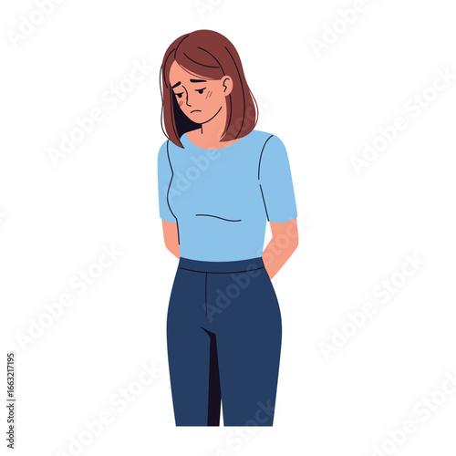 Empathic Expression: A poignant visual portraying a woman deep in the throes of melancholic introspection, conveyed through illustrative lines and shading
