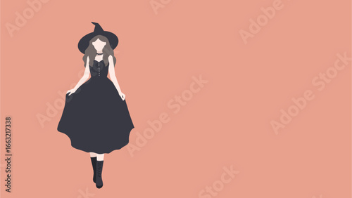 フラットイラスト　魔女の衣装を着ている女性