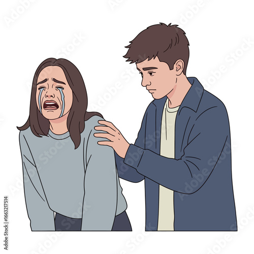 Empathy and Support: A tender illustration capturing a moment of emotional support, where one person offers comfort to another in distress.