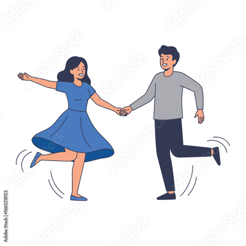 Dancing Duo's Delight: Two figures, a woman and a man, joyfully dance in a graceful embrace, symbolizing the beauty of connection and the joy of movement.