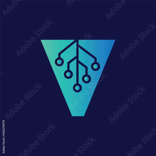 Letter V Technology Logo Vector | Futuristic Digital Letter V Monogram for Branding and Innovation