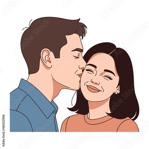 Embraced by Love: A tender moment captured as a man tenderly kisses a woman, embodying the essence of affection, joy, and the beauty of connection.