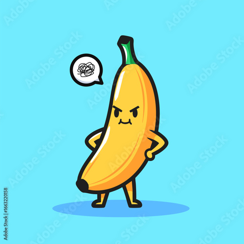 Cute Sad Banana Fruit Vector Character Adorable Worried Banana Mascot Illustration