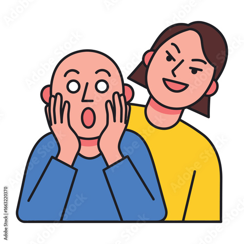 Surprise Encounter: A striking illustration captures a moment of surprise as an astonished figure is startled by a curious onlooker's approach.