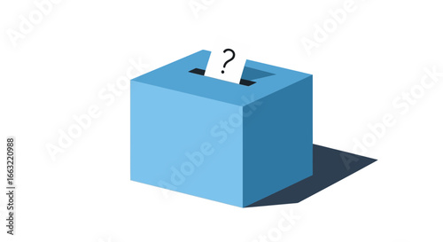 A 2D flat illustration of a blue suggestion box with a paper inside. The image symbolizes feedback, ideas, comments, and communication in a corporate or organizational setting.