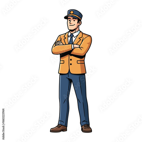 Professional in Uniform: A confident professional stands tall, adorned in a sharp uniform, with arms crossed, exuding professionalism and authority.