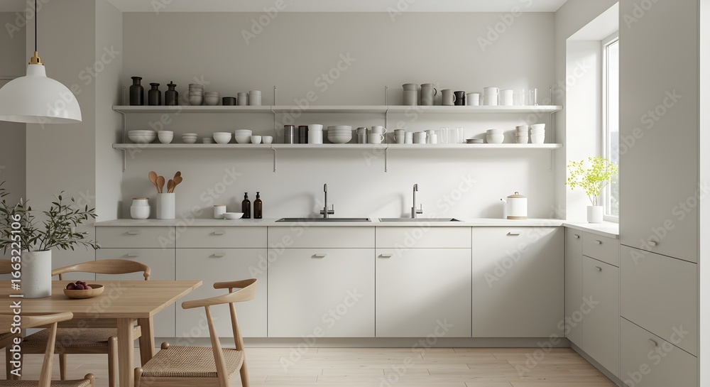 Fototapeta premium Modern Scandinavian kitchen interior with clean lines and a bright airy atmosphere