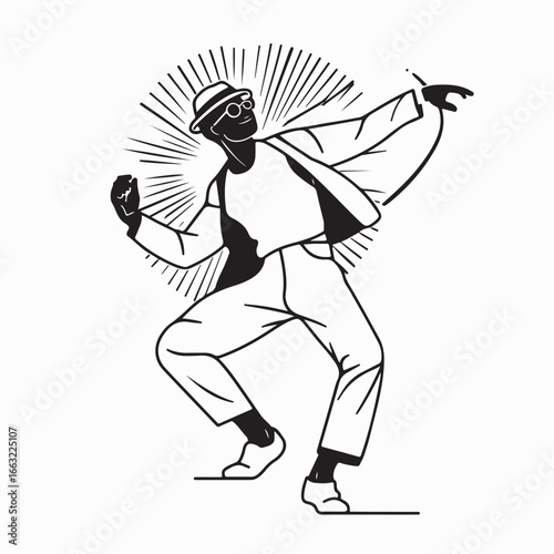 Man Dancing at 80s Retro Disco Party Vector Logo Simple Fun Illustration