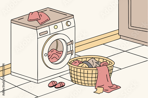 Vector illustration of a washing machine in flat cartoon style. Ideal for home appliance designs, laundry services, or modern home concepts.
