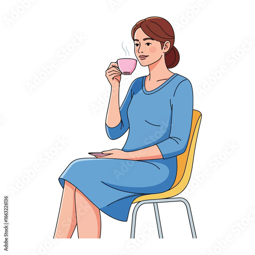 Serene Moment: A young woman takes a gentle sip from a warm cup of tea, embodying quiet contentment and the simple pleasures of a peaceful afternoon.