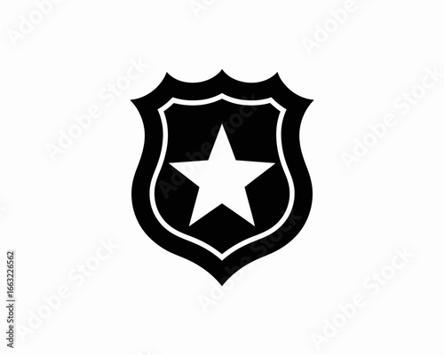 Black silhouette of a star badge on a white background isolated on white background
