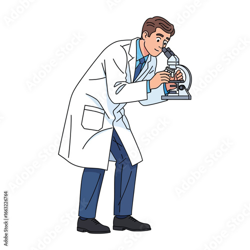 Scientist's Microscopic Exploration: A focused scientist peers through the lens of a microscope, immersed in the detailed study within a laboratory environment.