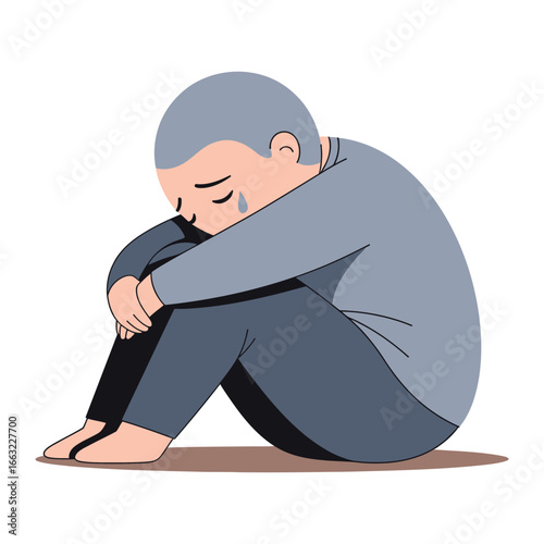 Solitary Sadness: A tender depiction of a solitary figure curled up, embodying raw vulnerability and the emotional weight of isolation.