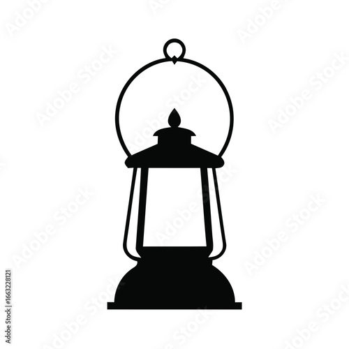 Classic kerosene lantern silhouette isolated on white background