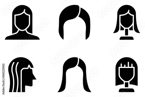 Collection of diverse female hairstyles and silhouettes isolated on white background